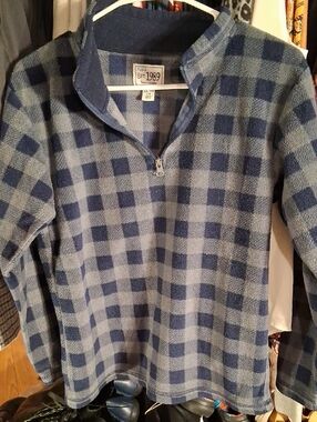 Half-Zip Blue Plaid Fleece Pullover